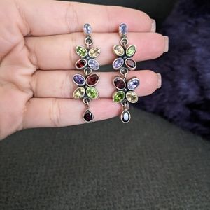 Sterling silver multigemstone floral earrings